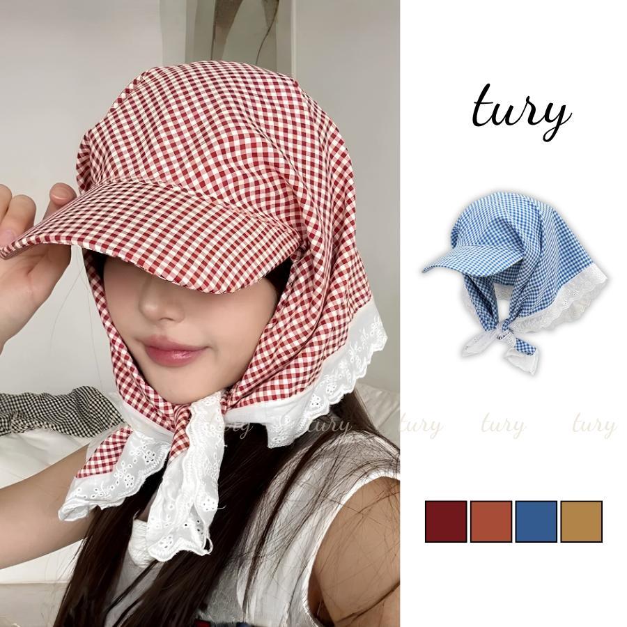 Mũ Khăn Chống Nắng Nữ - Tury - Mũ Lưỡi Trai Kèm Khăn Phối Họa Tiết Caro Viền Bèo - MLT078