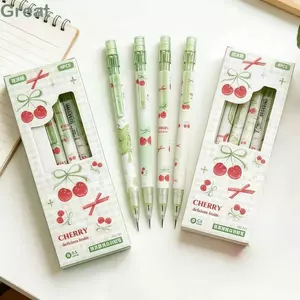 GREAT 4 Cái / hộp Bút Chì Cơ Anh Đào, Bút Chì Tự Động Viết Mịn 0.5MM, Dễ Thương Xóa Được Với Tẩy Bút Chì Học Sinh Bền Đẹp Cung Cấp Văn Phòng Trường Học