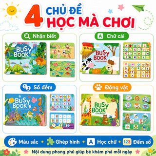 Busy book bóc dán – Tái sử dụng nhiều lần – 4 chủ đề: alphabet, số đếm, trang trại,đại dương – Rèn luyện tư duy&quan sát