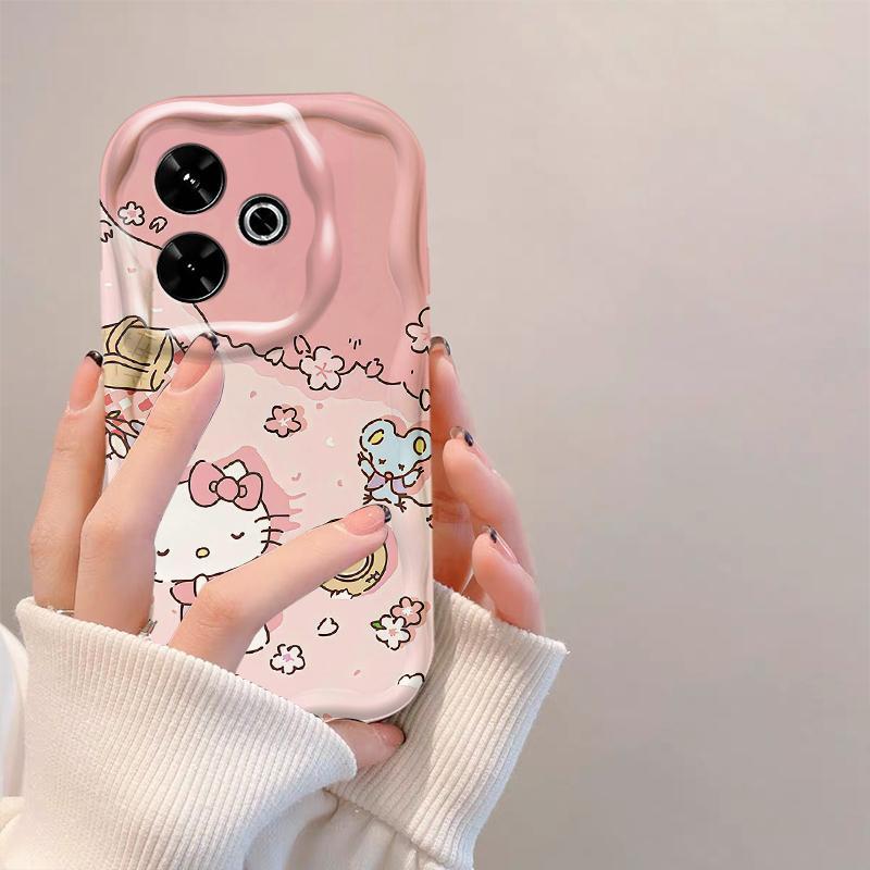 Thích Hợp Cho Redmi 13 12 POCO M6 4G 3D Sóng Mềm TPU Hoạt Hình Kitty Nữ Vỏ Điện Thoại Chống Sốc