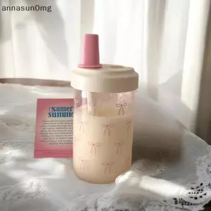 AA 500ml Cốc Rơm Di Động Nơ Cốc Có Nắp Ống Hút Nhựa Straigh Bình Nước Uống Nước Trái Cây Chai Chống Rò Rỉ Bé Gái Tặng VN
