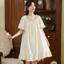 Phụ Nữ Chắc Chắn Trắng Váy Ngủ Bộ Đồ Ngủ Nữ Vintage Retro Cotton Đồ Ngủ Váy Ngủ