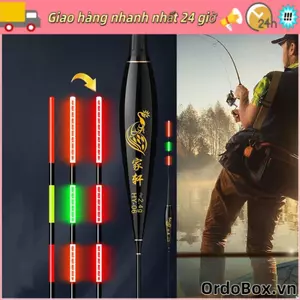 ORDOBOX Phao nhẹ, 2 đèn báo phao câu cá điện tử, Phao tấn công đuôi dài trượt ống Bobbers Phao câu cá ban đêm