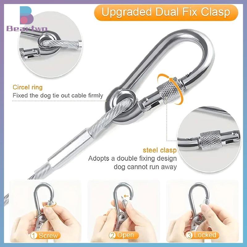 beartwo Dây buộc chó hai đầu 3-10M, dây xích cáp, vòng cổ huấn luyện ngoài trời chống rỉ, dây đeo mới