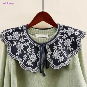 Woke Nữ Jacquard Thêu Hoa Giả Cổ Áo Giả Thanh Lịch Vintage Phối Ren Ruy Băng Khăn Choàng Lớn Trang Trí Vòng Cổ Sho