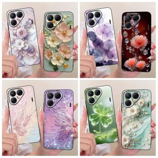 Dành Cho Tecno Pova 7 4G 5G Ốp Lưng LJ6 LJ7 Hoa Phổ Biến Bướm Mềm TPU Màu Đen Chống Sốc Ốp Lưng Cho Tecno Pova7 Vỏ