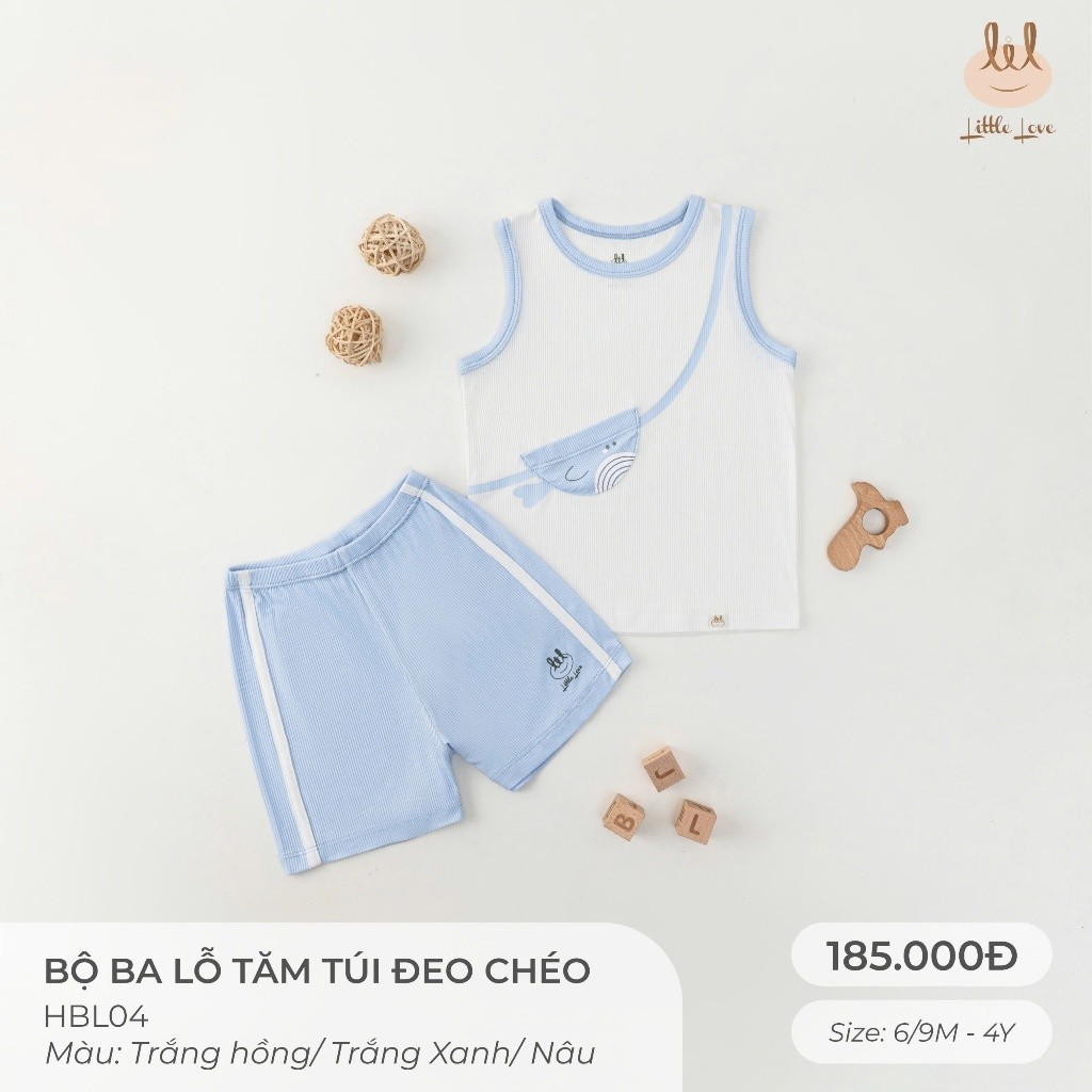 Bộ ba lỗ tăm túi đeo chéo LIL  [ Siêu Mềm, Mát, Mịn Co Dãn Và Thấm Hút Mồ Hôi Tốt] Size cho bé từ 6M - 4Y (HBL04)