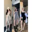 Váy đeo chéo màu xám giả hai mảnh có dây buộc nữ mùa hè Slim-Fit Hot Girl Váy ngắn có đệm ngực