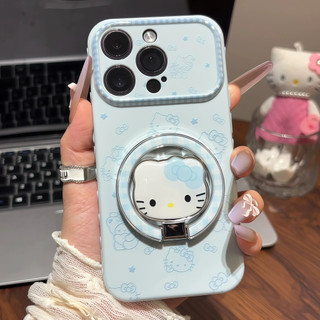 Ốp điện thoại gương xoay 360 độ dễ thương Hello Kitty Cat cho iPhone 17Promax 11 12 13 14 15 16 Pro Max 15Plus Vỏ silicon mềm chống sốc cho nữ