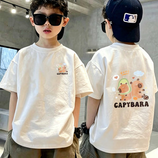 Áo thun bé trai ngắn tay in hình Capybara dễ thương, cotton mềm thoáng khí, thời trang cho bé đi học đi chơi