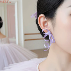 Bông tai thả nơ WEETW, Bông tai hình học thời trang nơ ruy băng, Phong cách khí chất Kim bạc nhẹ nhàng Phong cách kỳ nghỉ Bông tai trang sức bãi biển