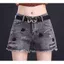 Quần short Denim nữ mùa hè a-Line Phong cách mới Phiên bản Hàn Quốc Hợp thời trang Thêu độc đáo dáng rộng rách-