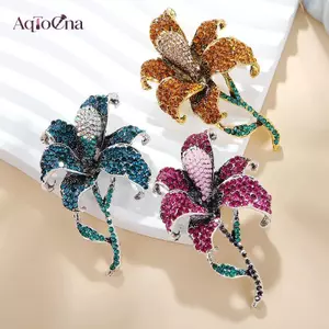 AqToCna Retro Kim Cương Giả Hoa Lily Trâm Cài Cho Nữ Quần Áo Áo Trang Sức Đảng Phụ Kiện Quà Tặng AqToCna