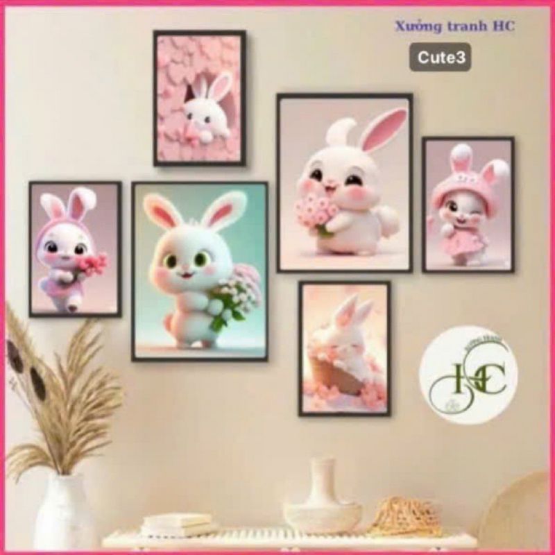 Bộ 6 tranh treo tường HC, decor phòng khách ngủ với 30 mẫu đa dạng, kèm keo dán tiện lợi.