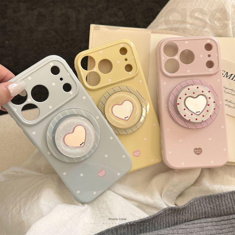 Kem Chấm Bi Apple 17promax Ốp Lưng Điện Thoại iPhone16 Gương Tình Yêu Giá Đỡ Từ Tính 15 Thích Hợp Cho 13 Hàn Quốc