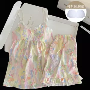Bộ đồ ngủ sơn Dopamine Bộ đồ ngủ ren Sling Loungewear có đệm ngực Loungewear