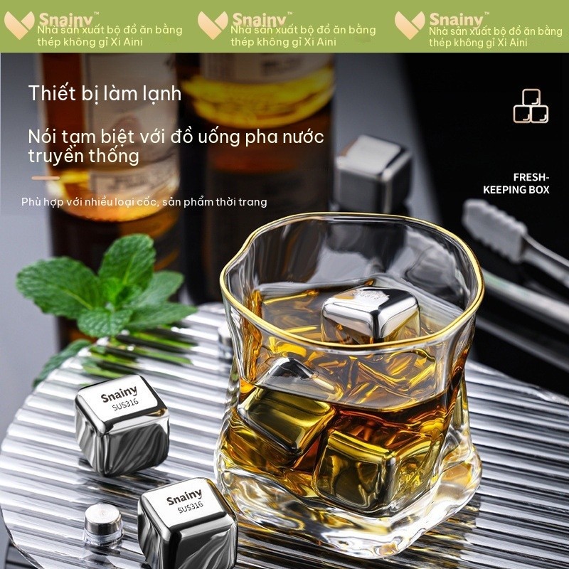 4/6/8/10 viên  đá inox giữ lạnh việt thắng thời trang   Đá Lạnh Inox 316   Thực Phẩm Cao Cấp Đá Whiskey Không Tan Kẹp Gắp Hộp Đựng Tái Sử Dụng Làm Lạnh Nhanh