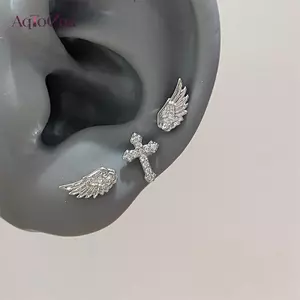 AqToCna Vintage Cặp Đôi Sáng Tạo Đôi Cánh Thiên Thần Bông Tai Nữ Punk Đinh Trang Sức Sinh Nhật Quà Tặng AqToCna