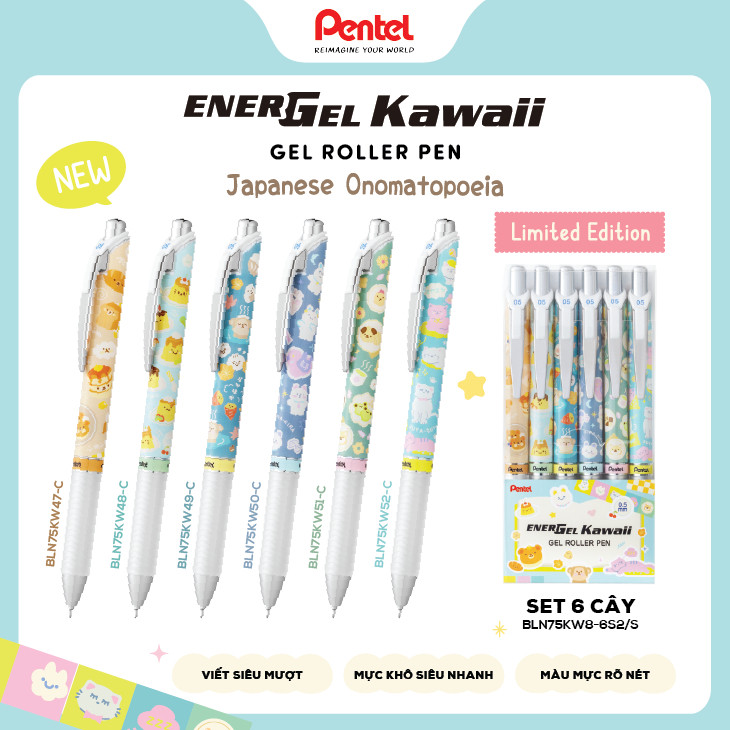 [Sản phẩm mới] Bút gel Pentel energel Kawaii+8TH viết trơn mượt ngòi 0.5mm có ruột thay thế