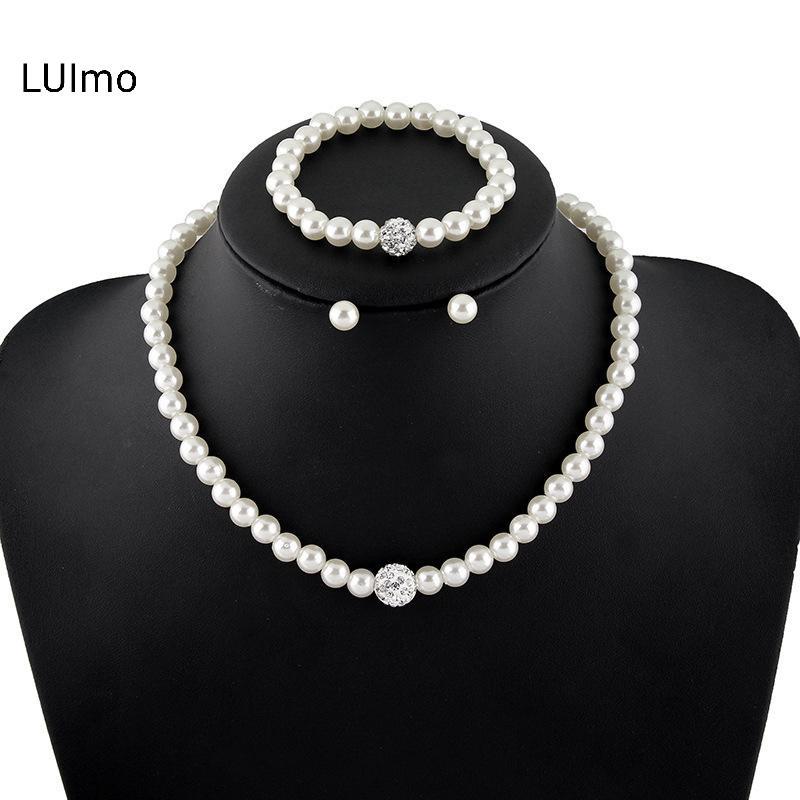 LUImo 3in1 Bộ Nữ Cô Dâu Cưới Bộ Kim Cương Giả Ngọc Trai Giả Nelace Vòng Tay Bông Tai Dự Tiệc Trang Sức Quà Tặng SBS