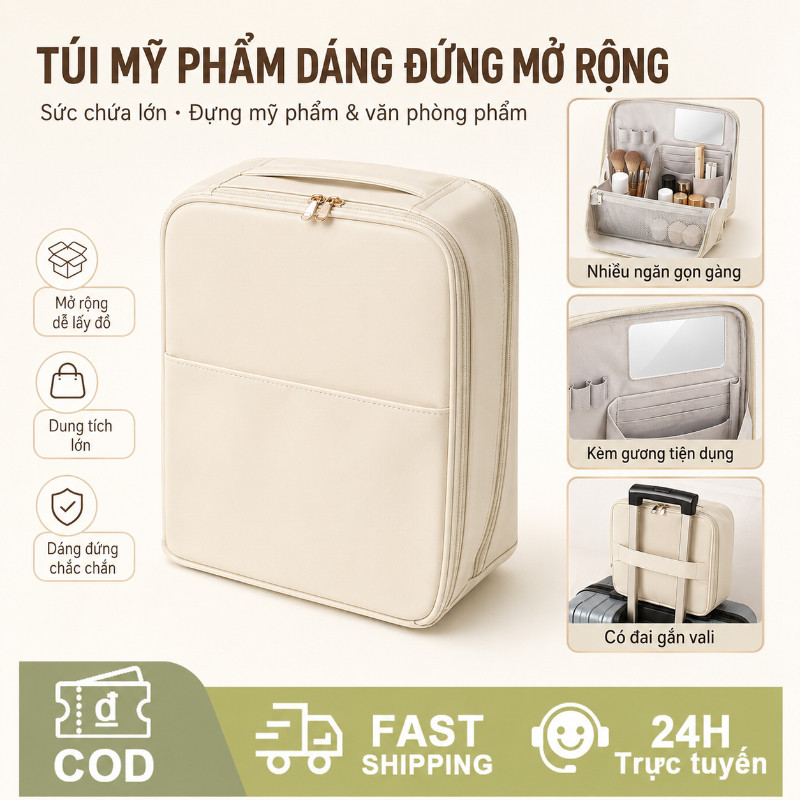 Hộp đựng bút sáng tạo dung tích lớn có ngăn chia túi đựng mỹ phẩm du lịch tiện mang theo