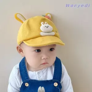 WANYEDI Mũ Bóng Chày Cho Bé, Bông Hoạt Hình Tai Thỏ Hoạt Hình Mũ Đạt Đỉnh, Viền Mềm Dễ Thương Màu Trơn Tấm Che Nắng Ngoài Trời