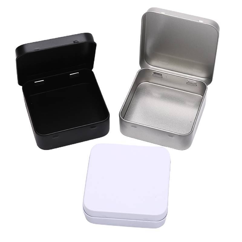 NS Mini Kim Loại Tins Hộp Đựng Vuông Bản Lề Lật Lưu Trữ Hộp Thiếc Trang Sức Hộp Đựng Đồng Xu NS