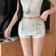 Trắng Culottes Váy Đôi Thắt Lưng Kim Cương Khóa Trang Trí Mùa Hè Phong Cách Mới Mỹ Hot Girl Phong Cách Cao Cấp Ôm Hơn Nhìn Chống chói Váy Ngắn