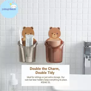 Giá đỡ bàn chải đánh răng Pufangbliss Bear Hug có miếng dán lý tưởng cho phòng tắm gia đình VN