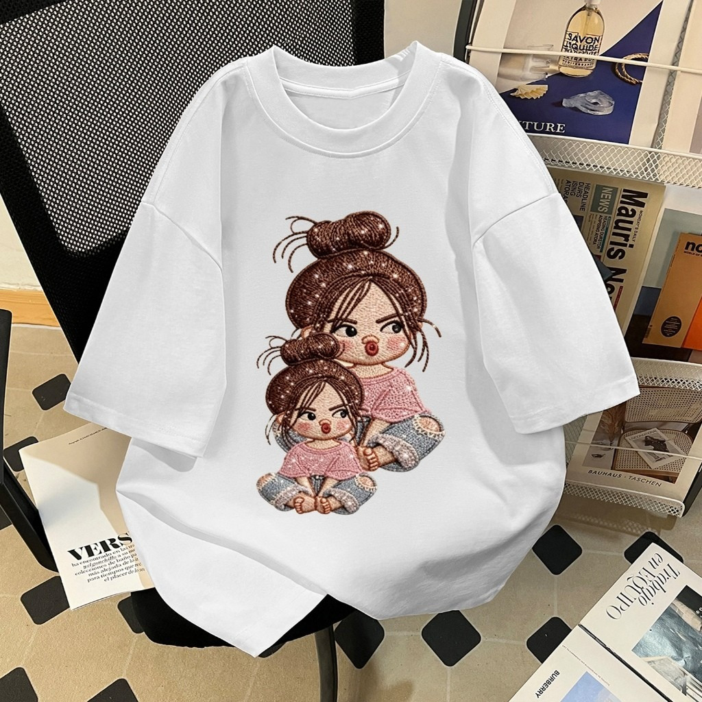 （Giao hàng 24h）Angela Áo thun cặp đôi tay ngắn cotton ngắn tay phong cách đại học dáng rộng ngộ nghĩnh