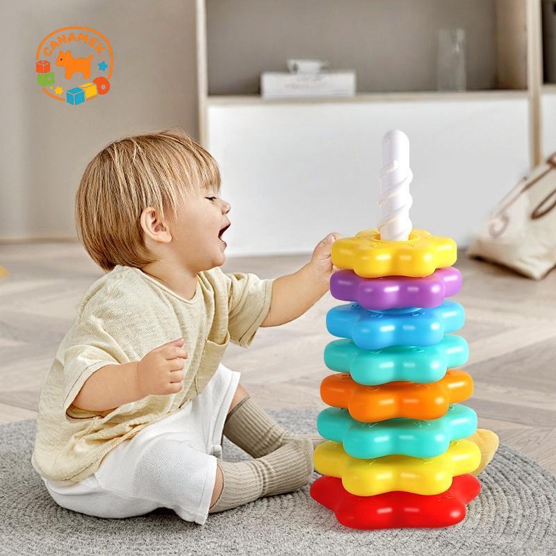 CANAMEK 1 Bộ Đồ Chơi Xếp Hình Cho Bé Montessori Xoay Tháp Cầu Vồng An Toàn Và Bảo Vệ Môi Trường Màu Đồ Chơi Trẻ Em CSF