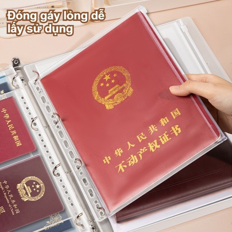 Bìa đựng tài liệu bằng da PU chất lượng cao, khóa đôi bằng khóa bấm và khóa kéo, dung lượng cực lớn, khổ A4.