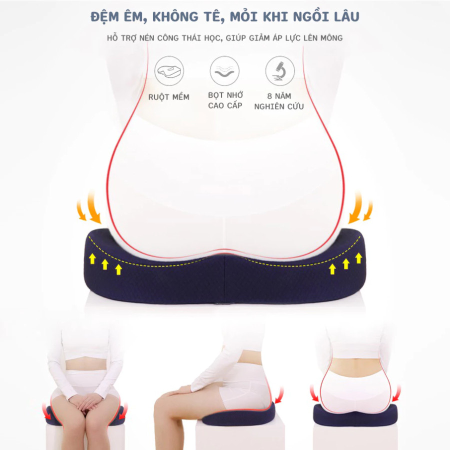 Đệm Lót Ghế Công Thái Học HomeMate Cao Su Non Gel Lạnh, Đệm Ngồi Văn Phòng Chống Trĩ Giảm Đau Lưng Đau Xương Cụt