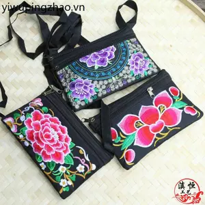 Túi đựng điện thoại di động hai lớp thêu phong cách dân tộc Vân Nam thêu nữ một vai Mes