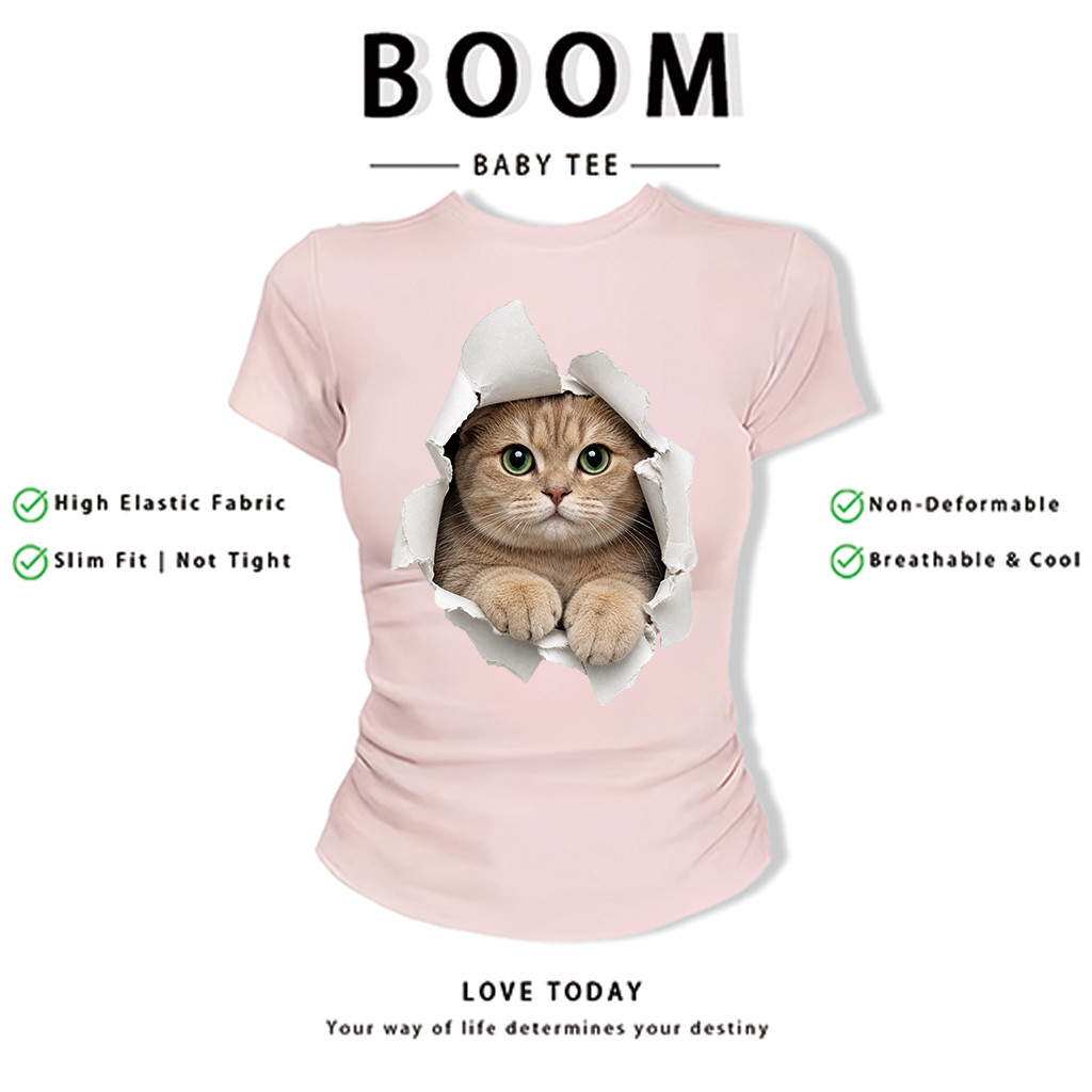 BOOM Áo Baby Tee Nữ Cotton Ôm Body-Áo Thun Ngắn Tay Y2K In Hình PhongCách Mùa Hè, Cổ Tròn Hàng Đầucách hàn quốc phong&61