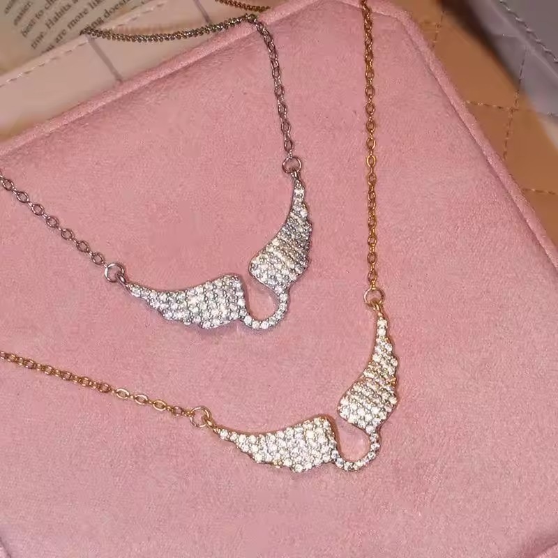 [GUUDUU] Dây chuyền có thể điều chỉnh bằng kim cương sáng bóng - Vòng cổ mặt dây chuyền đôi cánh thiên thần - dành cho nữ Váy dự tiệc - Quà tặng trang sức - Thời trang, thanh lịch, tinh tế / miễn phí