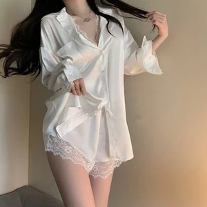 Áo Sơ Mi Nữ Phong Cách Váy Ngủ Có Ren Giọng Để Thư Giãn Ở Nhà Và Thoải Mái Nghỉ Đêm Trong Khí Hậu Mùa Hè Nóng