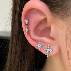 Thương Hiệu VN Bông Tai Chữ Thập Bông Tai Vuông Màu Xanh Thoáng Mát Zircon Bông Tai Nữ Xoắn Ốc Sụn Bông Tai Thiết Kế Thiên Đường Mặt Dây Chuyền Bông Tai Punk Phong Cách Gothic