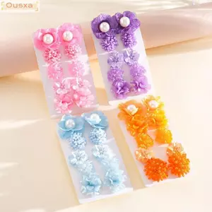 Bộ Bông Tai Hoa OUSXA, Bông Tai Hoa Acrylic Nhẹ Nhiều Màu Sắc, Bông Tai Đính Hạt Hoa Mặc Hàng Ngày