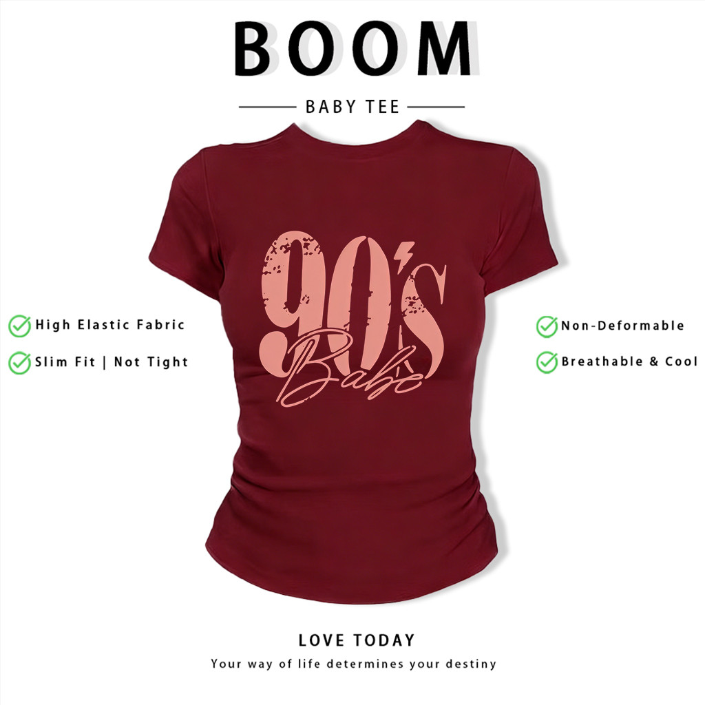 BOOM Áo Baby Tee Nữ Cotton Ôm Body-Áo Thun Ngắn Tay Y2K In Hình PhongCách Mùa Hè, Cổ Tròn Hàng Đầucách hàn quốc phong017