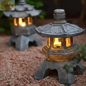 Đèn lồng NKSFX Trang trí cảnh quan Đồ trang trí Zen Đá nhựa Đèn lồng chùa