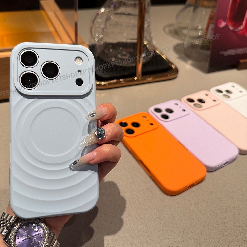 Ốp điện thoại silicon lỏng gợn sóng từ tính cho iPhone 17 Pro Max 16 15 14 Vỏ bảo vệ chống sốc