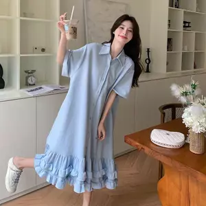 Quần áo nữ cỡ lớn Nhỏ tươi Phong cách phương Tây Khâu váy đuôi cá tay ngắn béo mm Mùa hè dáng rộng mỏng hơn