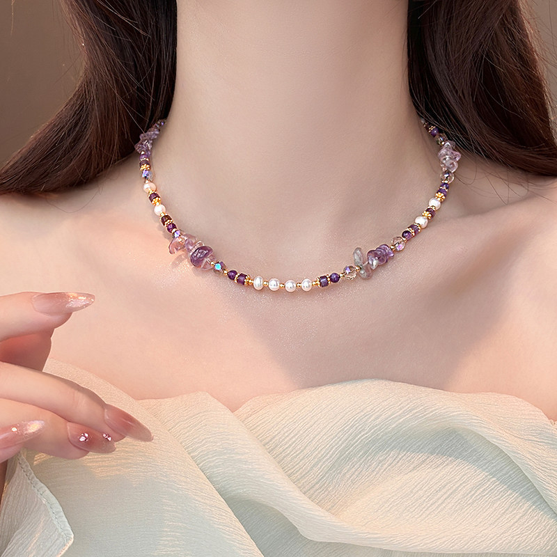 Vòng cổ pha lê tím ngọc trai sang trọng nhẹ nhàng