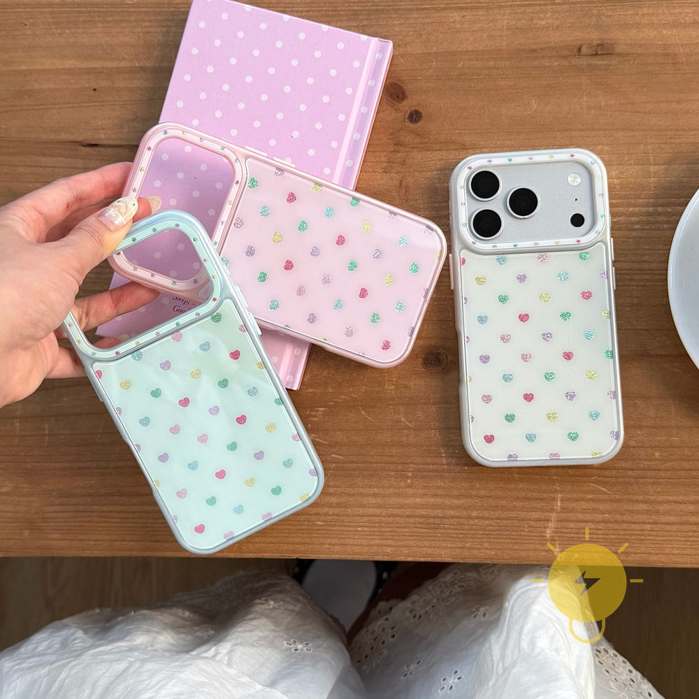 Phone Case For iPhone 17 Pro Max 16 15 TPU Heart Gilding Aesthetic Korean Cute
