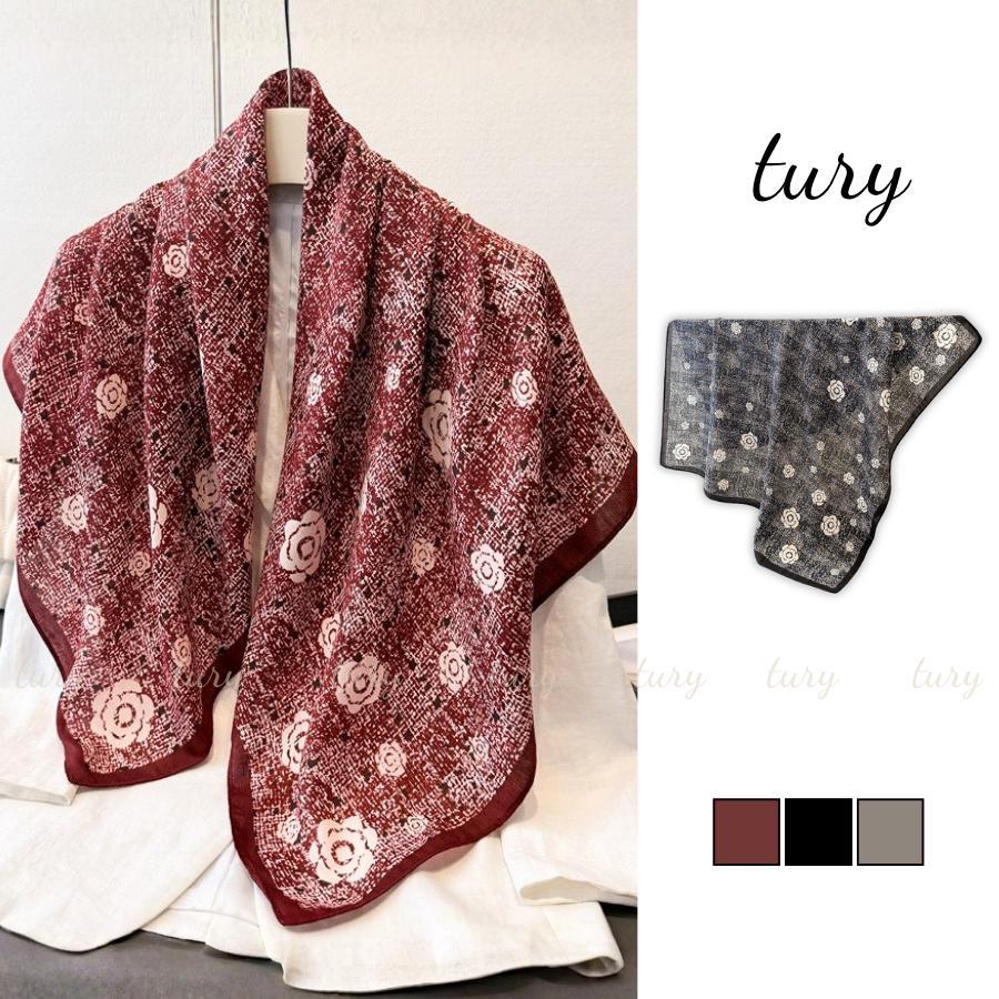 Khăn Lụa Vuông Nữ - Tury - Khăn Lụa Vuông 90x90cm Họa Tiết Hoa Vintage Sang Trọng - K9120