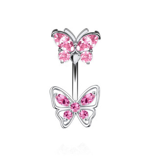 1PC 14G Hồng Kim Cương Bướm & Trái Tim Thép Không Gỉ 10 Mm Rốn Nhẫn Nữ