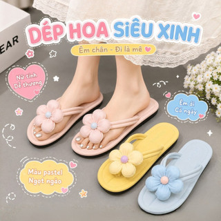 Dép Xỏ Ngón Nữ Hoa 3D Đế Êm, Dép Nữ Đi Trong Nhà Và Ngoài Trời, Chống Trơn Trượt, Phong Cách Hàn Quốc