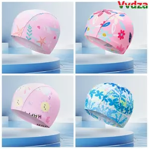 Mũ bơi VVDZA, Mũ bơi in hình hoạt hình bằng vải Polyester, Mũ bơi trẻ em có độ đàn hồi cao hoạt hình