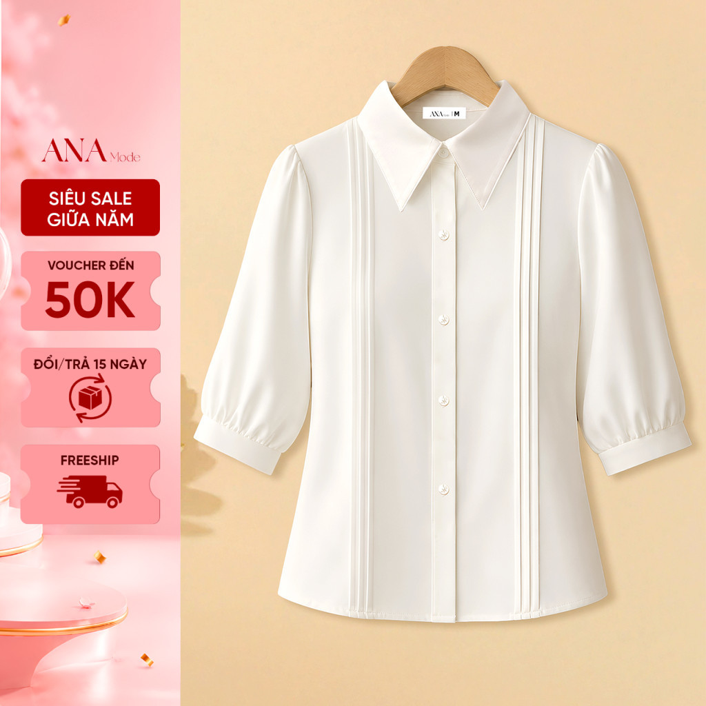 Áo Kiểu Sơ Mi Nữ ANA Mode Chất Liệu Lụa Ngọc Trai Thanh Lịch Đi Làm Quà Tặng Mẹ AK25VBI03